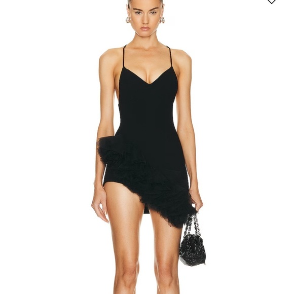 David Koma Dresses & Skirts - DAVID KOMA Black Tulle Ruffle Asymmetrical Hem Cami Mini Dress